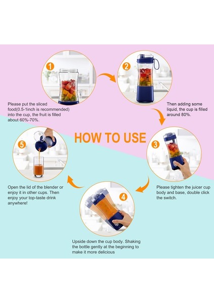 Taşınabilir Blender USB Mikser Elektrik Sıkacağı Makinesi Smoothie Blender Mini Gıda Işlemcisi Kişisel Limon Sıkacağı Portakal Sıkacağı | Sıkacaklar (Mavi) (Yurt Dışından)