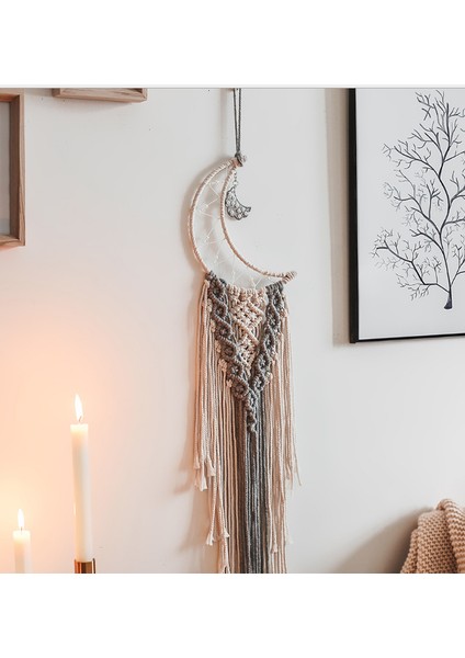 Ay Makrome Duvar Asılı Makrome Dream Catchers Boho Dekor Bırakır Goblen Duvar Bebek Çocuk Odası Dekorasyon Düğün Hediyesi | Dekoratif Goblenler (Yurt Dışından)