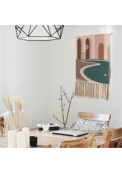 Püskül Goblen Makrome El Yapımı Dokuma Pamuk Keten Duvar Asılı Bez Nordic Sanat Goblen Boho Estetik Oda Dekorasyon | Dekoratif Gobiyeller (Yurt Dışından)