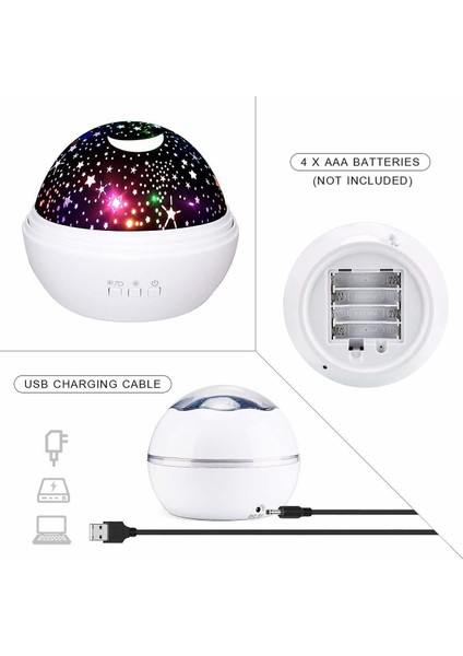 Yıldız Projektör Lambası Dönen LED Yıldızlı Gökyüzü Projektör Çocuk, 8 Romantik Işık Gece Lambası Çocuk Lamba Bebek Uyku Uyku Relax Veya Parti Için Aıds, (Beyaz) (Yurt Dışından)