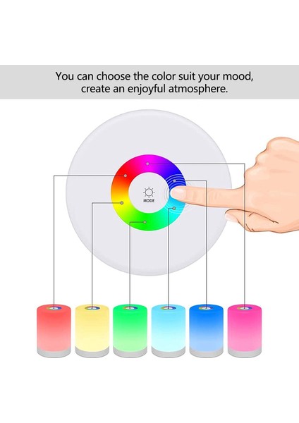 LED Gece Lambası, Akıllı Başucu Masa Lambası, Dokunmatik Kontrol, Kısılabilir, USB Şarjlı, Taşınabilir, Çocuklar Için Rgb Değiştirme, Yatak Odası, Kamp (Yurt Dışından)