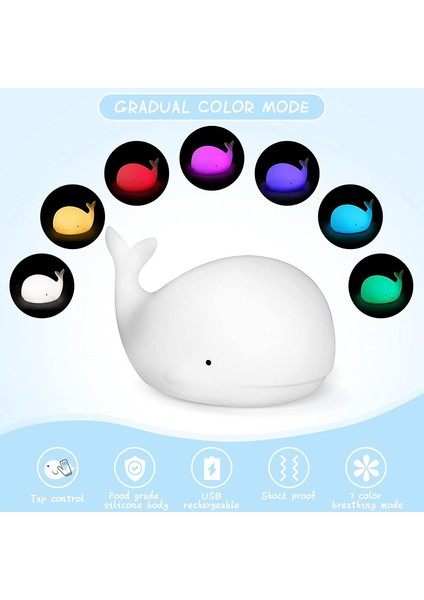 Sevimli Silikon LED Balina Gece Işığı Nightlight Çocuk ile Dokunmatik Anahtarı Taşınabilir Beyaz Işık (Beyaz) (Yurt Dışından) fırsatları