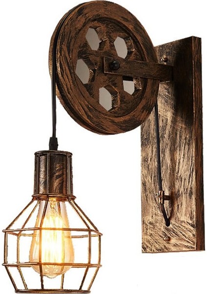 Loft Retro Endüstriyel Stil Kaldırma Duvar Lambası Restoran Yatak Odası Başucu Merdiven Koridor Kasnak Mağazası Duvar Lambası (Bronz) (Yurt Dışından)