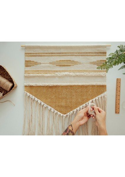Boho Asılı Goblen Vintage Kumaş Makrome Dekorasyon Watt Saat Ölçer Kutusu Kapak Otel Asılı Battaniye Ev Ofis Duvar Dekor | Dekoratif Gobiyeller (Sarı) (Yurt Dışından)