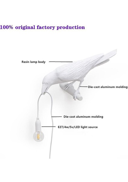 Seletti Kuş Duvar Lambası Italyan Modern Reçine Beyaz Siyah Işık Yatak Odası Bedsideving Oda Dekorasyon Için LED Işık Fikstür (Masa Beyaz Stand) (Yurt Dışından)