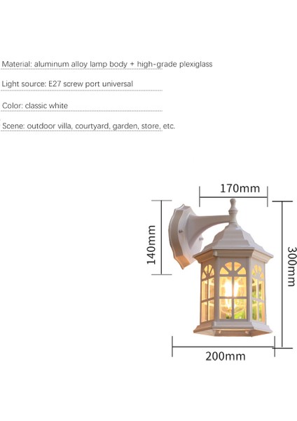 Bahçe Balkon Duvar Lambası, E27 Ampul Olmadan, Açık Teras Su Geçirmez Lamba, Retro Bar Açık Koridor Koridor Lambası, Beyaz (Yurt Dışından)