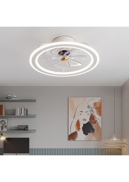 48 cm Yatak Odası Tavan Fanı Lambası, 220VLED Üç Hızlı Hız Düzenleme, Modern Çocuk Odası Oturma Odası Yemek Odası ile Fan Işık, Beyaz (Yurt Dışından)