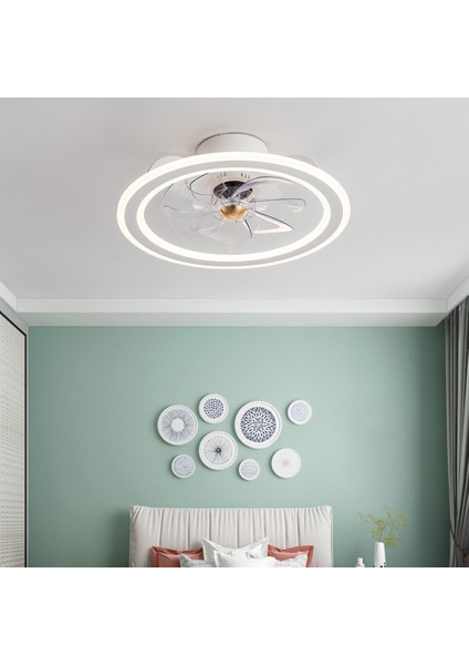 48 cm Yatak Odası Tavan Fanı Lambası, 220VLED Üç Hızlı Hız Düzenleme, Modern Çocuk Odası Oturma Odası Yemek Odası ile Fan Işık, Beyaz (Yurt Dışından)