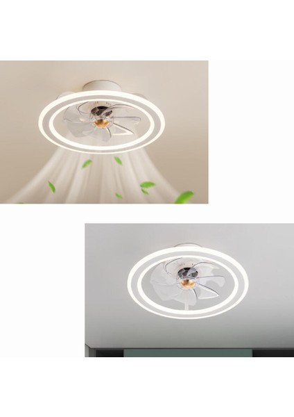 48 cm Yatak Odası Tavan Fanı Lambası, 220VLED Üç Hızlı Hız Düzenleme, Modern Çocuk Odası Oturma Odası Yemek Odası ile Fan Işık, Beyaz (Yurt Dışından)