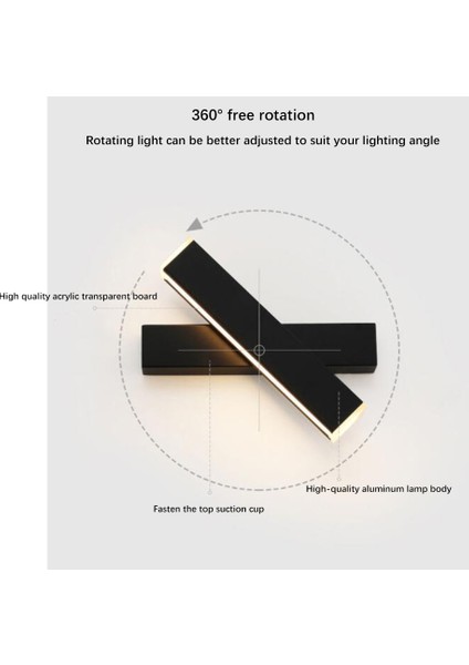 LED Başucu Lambası, 85-265 (V) LED 7 W Basit Yatak Odası Koridor Duvar Lambası Başucu Döner Duvar Lambası, Siyah (Yurt Dışından)