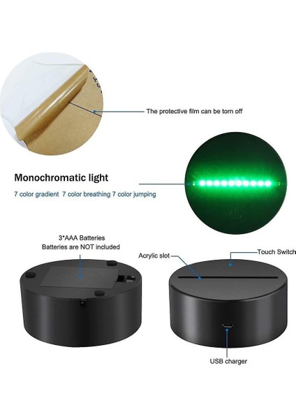 3D Illusion Gece Lambası 7 Renk Değişim Dokunmatik Kontrol LED Masa Masa Gece Işık Çocuklar Çocuklar Için Aile Tatil Ev Dekorasyon Sevgililer Günü En Iyi, (Siyah) (Yurt Dışından)