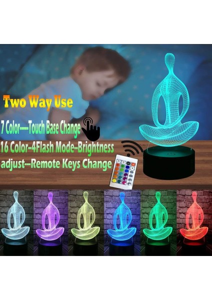 Meditasyon Yoga Catoon Şekli Gece Lambası 3D Optik Illusion Işıkları 7-Renk Akıllı Dokunmatik Düğme Kontrol Masa Lambası Dekor Odası Tatil Crea (Yurt Dışından)