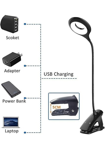 Lambalar Şarj Edilebilir LED Kelepçe Masası Lambası Esnek 3 Renk 3 Parlaklık Dokunmatik Kontrol LED Masa Lambası (Yurt Dışından)