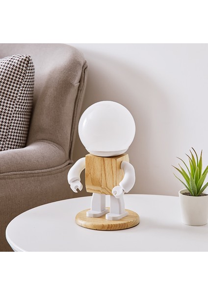 Sevimli Robot Masa Işık Nordic Modern Beyaz Ahşap Masa Lambası LED Çocuklar Bebek Kız Erkek Çocuk Yatak Odası Başucu Mini Gece Işıkları | Masa Lambaları (Yurt Dışından)