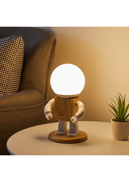 Sevimli Robot Masa Işık Nordic Modern Beyaz Ahşap Masa Lambası LED Çocuklar Bebek Kız Erkek Çocuk Yatak Odası Başucu Mini Gece Işıkları | Masa Lambaları (Yurt Dışından)