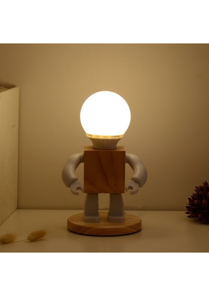 Sevimli Robot Masa Işık Nordic Modern Beyaz Ahşap Masa Lambası LED Çocuklar Bebek Kız Erkek Çocuk Yatak Odası Başucu Mini Gece Işıkları | Masa Lambaları (Yurt Dışından)