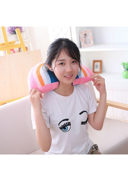 Çocuklar Gökkuşağı U Şekli Yastık Boyun Yastık Kafa Desteği Çocuk Uyku Peluş Oyuncak Yeni Oyuncaklar | Peluş Yastıklar (Pembe) (Yurt Dışından)