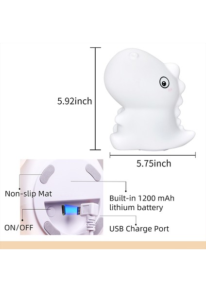 Dinozor LED Gece Işık Dokunmatik Sensörü Renkli Karikatür Silikon USB Şarj Edilebilir Yatak Odası Başucu Lambası Çocuklar Için Çocuk Bebek Hediye | LED Gece Işıkları (Yurt Dışından)