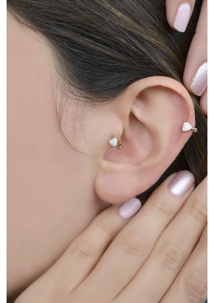 Sacce Scarves&Accessories Beyaz Kalpli Halka Tragus Piercing Kıkırdak Küpesi