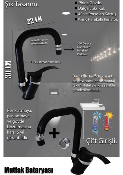 Mutfak, Lavabo, Banyo Bataryası Siyah Renk Eviye Musluk Armatür Robot Duş Banyo Seti Lavabo Ragnar