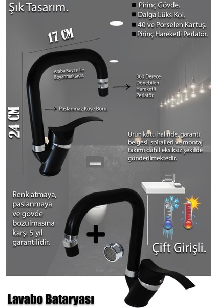 Mutfak, Lavabo, Banyo Bataryası Siyah Renk Eviye Musluk Armatür Robot Duş Banyo Seti Lavabo Ragnar