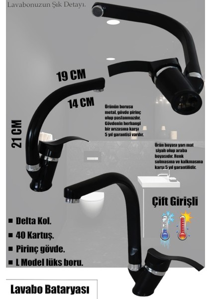 Lavabo, Mutfak, Banyo Bataryası Siyah Eviye Musluk Armatür Robot Duş Seti Batarya Duş Seti L Ragnar