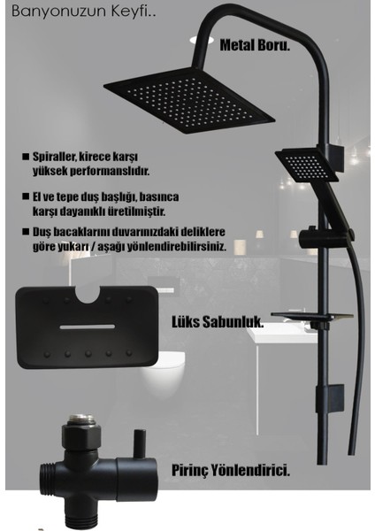 Lavabo, Mutfak, Banyo Bataryası Siyah Eviye Musluk Armatür Robot Duş Seti Batarya Duş Seti L Ragnar