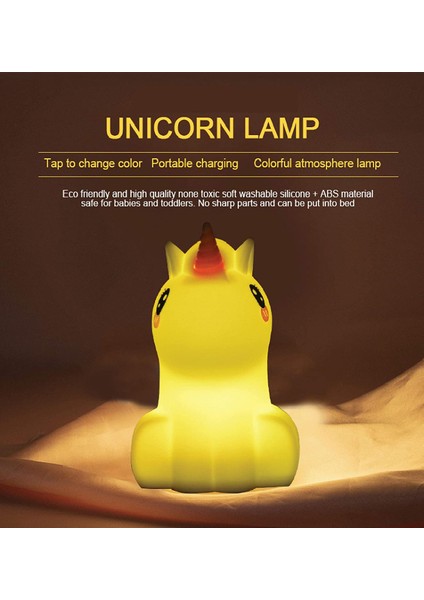 Kids Unicorn Gece Lambası, Sarılabilir Kreş Işık, Silikon LED Lamba (Yurt Dışından)