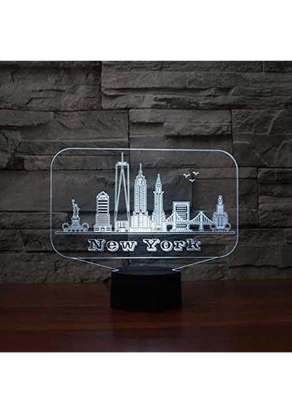 3D New York Binası Gece Lambası 7 Renk Değişimi LED Tablosu (Yurt Dışından)