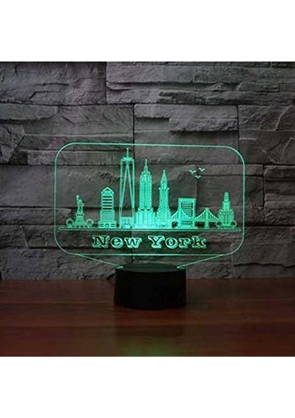 3D New York Binası Gece Lambası 7 Renk Değişimi LED Tablosu (Yurt Dışından)