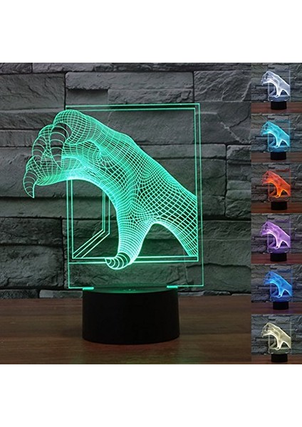 3D Canavar Pençeleri Gece Lambası 7 Renk Değişimi LED Masa Masası (Yurt Dışından)