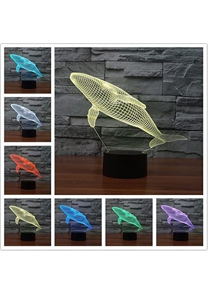 3D Shark Balina Gece Lambası 7 Renk Değişimi LED Masa Masası (Yurt Dışından)