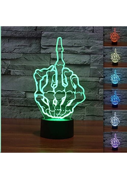 3D Orta Parmak Gece Lambası 7 Renk Değişimi LED Masa Masası (Yurt Dışından)