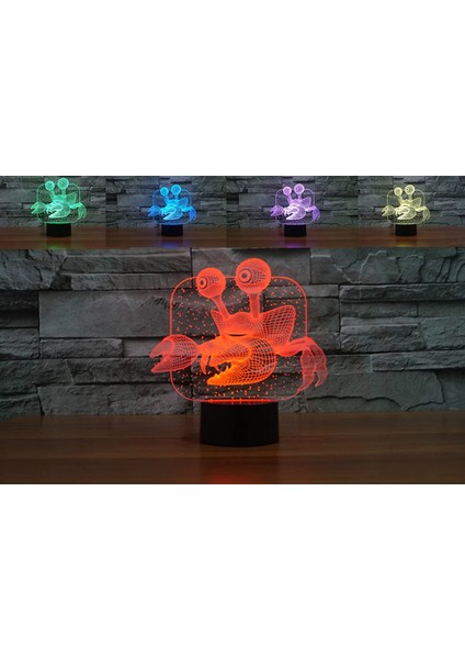 3D Soyut Deniz Hayvanı Yengeç Gece Lambası 7 Renk Değişimi Led (Yurt Dışından)