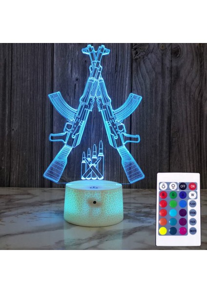 3D Gun Gece Işığı Lambası İllüzyon 7 Renk İçin (Yurt Dışından)