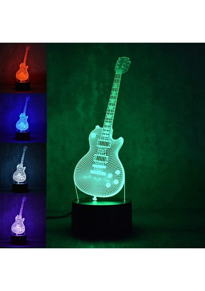 3D Müzik Elektro Gitar Gece Lambası 7 Renk Değiştirme Led'i (Yurt Dışından)