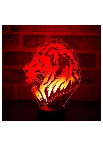 3D Tiger Lion Gece Işığı Lambası İllüzyon 7 Renk (Yurt Dışından)