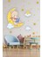 Ayda Kitap Okuyan Ayıcık Bulut ve Yıldızlar Çocuk Bebek Odası Sticker Seti 2