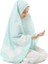 Kız Çocuk Namaz Elbisesi Mint Rengi Yıldız Baskılı Kemer Desenli 3