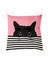Pembe Zemin Çizgili Motif Kara Kedi Tasarımlı Modern Pofidik Sandalye Minderi 3