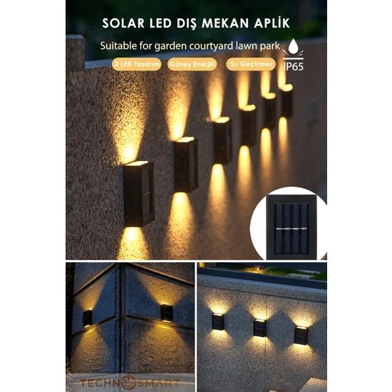 Technosmart 1ADET Modern Solar Çift Taraflı Aplik Güneş Enerjili Aydınlatma Dekorasyon Duvar Lamba