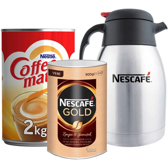 Set Nescafe Gold 900 gr + Coffee Mate Kahve Kreması 2000 gr Termos Hediyeli