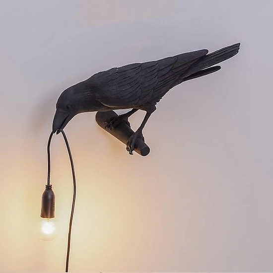 Xinh Seletti Kuş Duvar Lambası Italyan Modern Reçine Beyaz Siyah Işık Yatak Odası Bedsideving Oda Dekorasyon Için LED Işık Fikstür (Duvar Siyah Sağ) (Yurt Dışından)