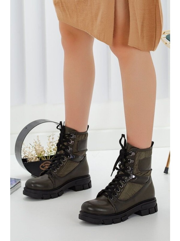 Pabucmarketi Haki Paraşüt Kumaş Kadın Bot Fiyatı