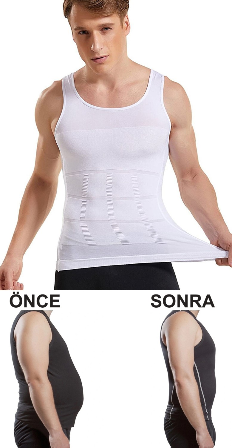 Young&Fit Erkek Korse Atlet Beyaz Bel Korsesi Toparlayıcı 2 Beden Inceltici Korse Atlet