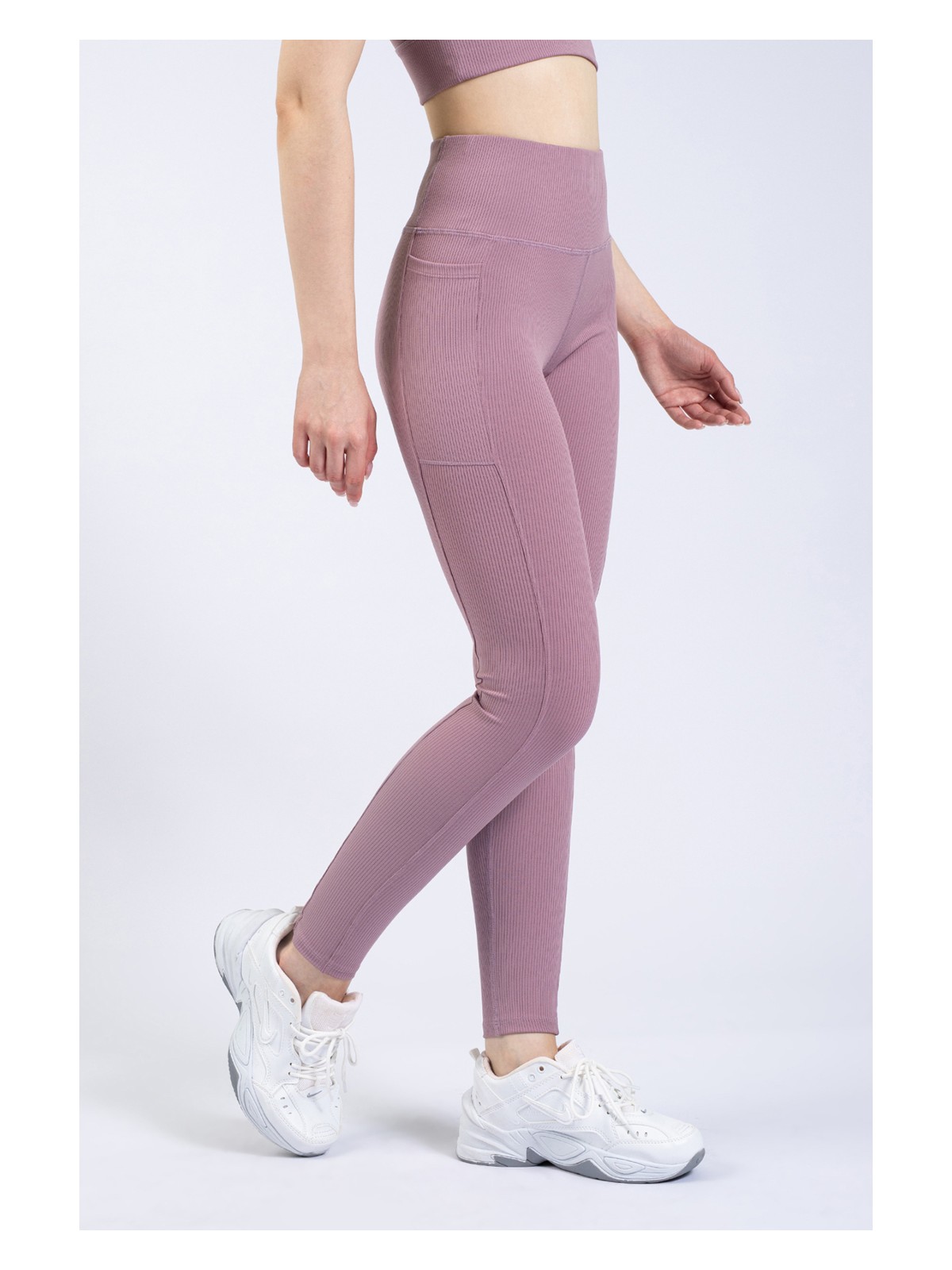 The Step Sports Kadın Lila Cepli Fitilli Yüksek Bel Spor Tayt 25"