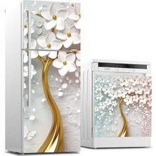 Sticker Art Buzdolabı ve Bulaşık Makinası Beyaz Eşya Sticker Kaplama 3D Altın Ağaç