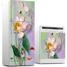 Sticker Art Buzdolabı ve Bulaşık Makinası Beyaz Eşya Sticker Kaplama 3D Çiçek Çizimi