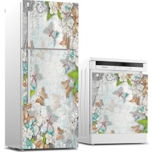 Sticker Art Buzdolabı ve Bulaşık Makinası Beyaz Eşya Sticker Kaplama 3D Çiçek Kelebek