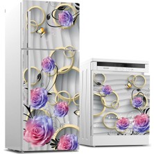 Sticker Art Buzdolabı ve Bulaşık Makinası Beyaz Eşya Sticker Kaplama 3D Gül Yuvarlak